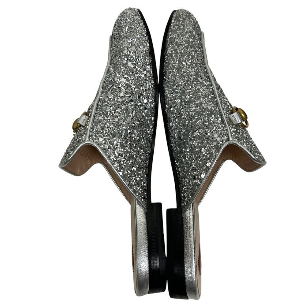 Gucci Silver Glitter Princeton Horsebit Slide Mule Loafers 5.5 - Picture 5 of 13